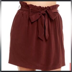 Chaser Paperbag Waist Silk Skirt with Tie Size Medium in Maroon VGUC